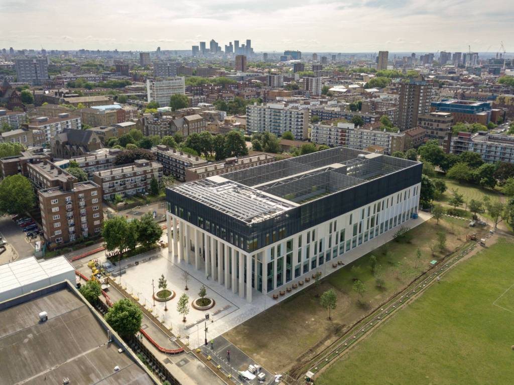 GLL Britannia Leisure Centre Aerial photograph of Britannia Leisure Centre, Hackney, looking towards the Isle of Dogs