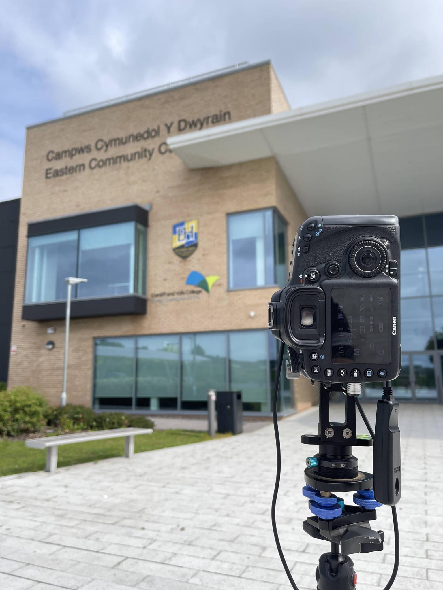 Canon camera creating 360 Virtual Tour of Cardiff and Vale College, Eastern Community Campus.